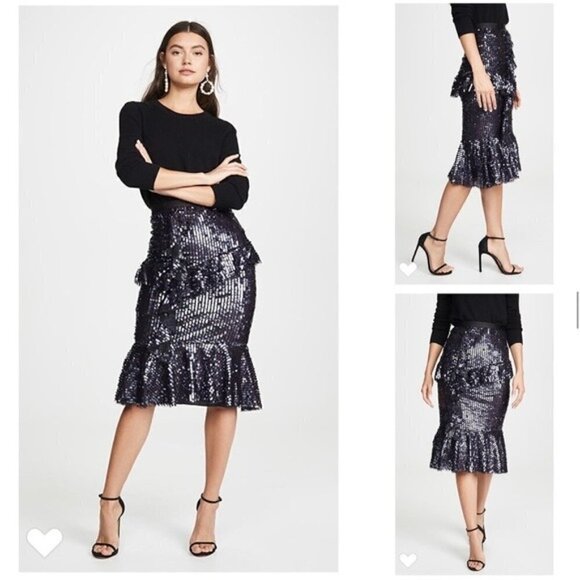 Needle & Thread Skirt New Sequin Scarlett Midi Skirt in Graphite Size 2 nwt - Picture 1 of 15